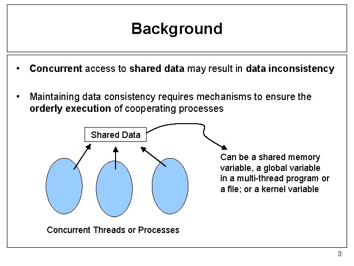 Background • Concurrent access to shared data may result in data inconsistency • Maintaining