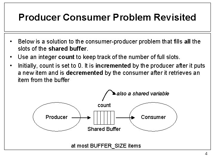 Producer Consumer Problem Revisited • Below is a solution to the consumer-producer problem that
