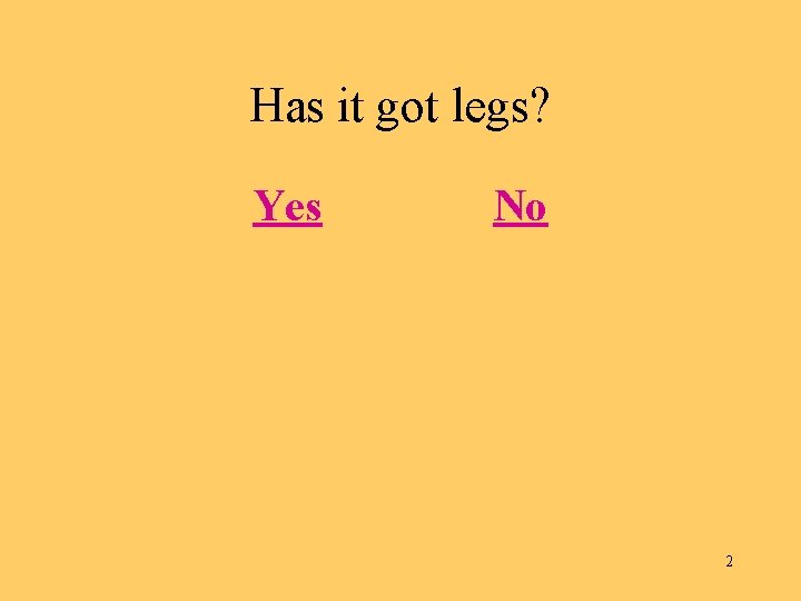 Has it got legs? Yes No 2 