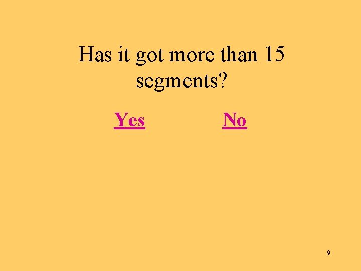 Has it got more than 15 segments? Yes No 9 