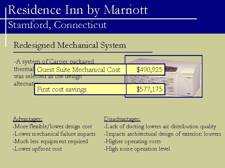 Residence Inn by Marriott Stamford, Connecticut Redesigned Mechanical System -A system of Carrier packaged