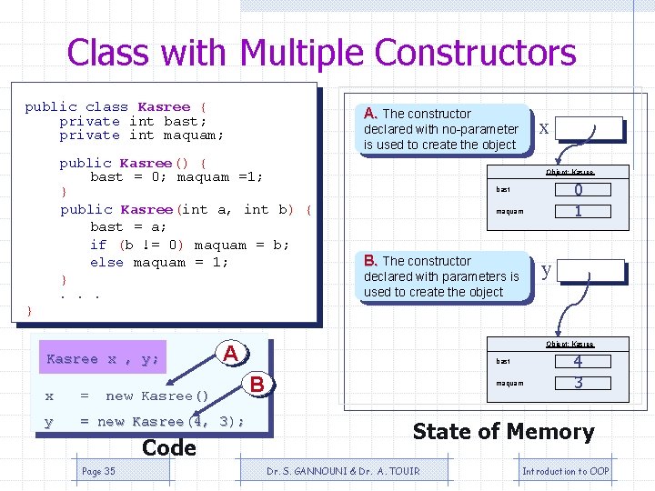 Class with Multiple Constructors public class Kasree { private int bast; private int maquam; Class with Multiple Constructors public class Kasree { private int bast; private int maquam;