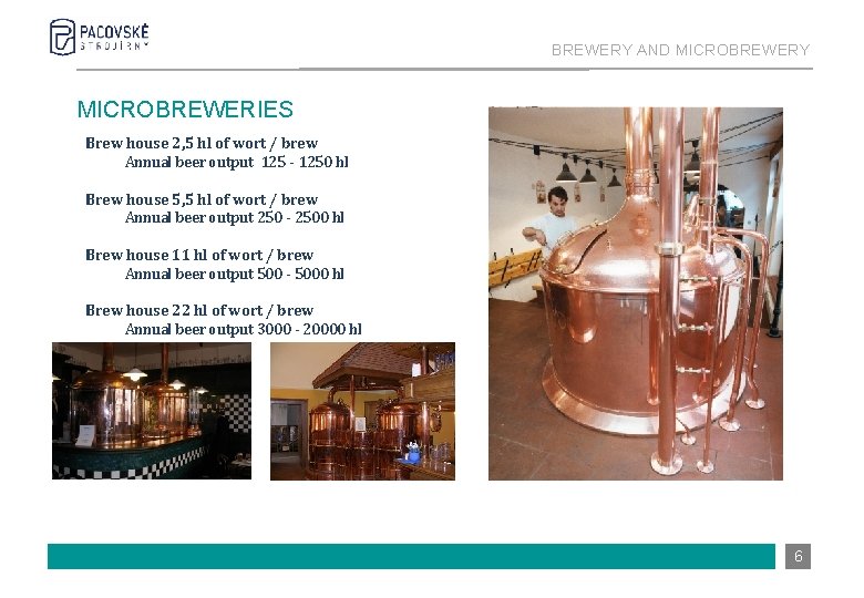 BREWERY AND MICROBREWERY MICROBREWERIES Brew house 2, 5 hl of wort / brew Annual