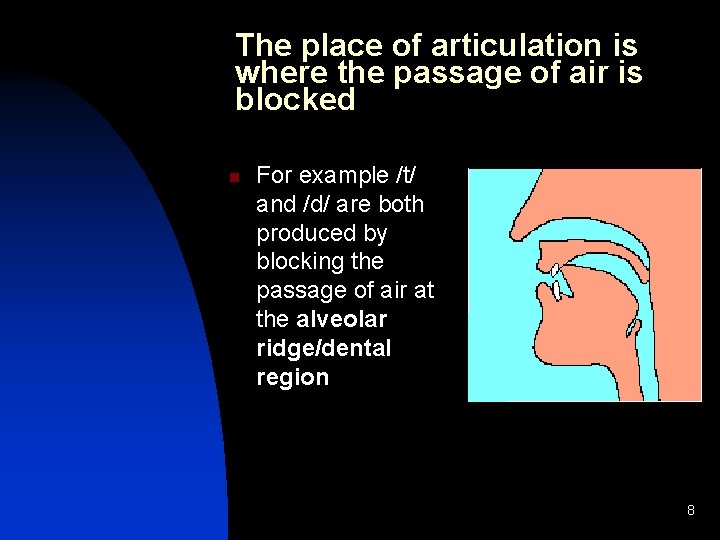 The place of articulation is where the passage of air is blocked n For