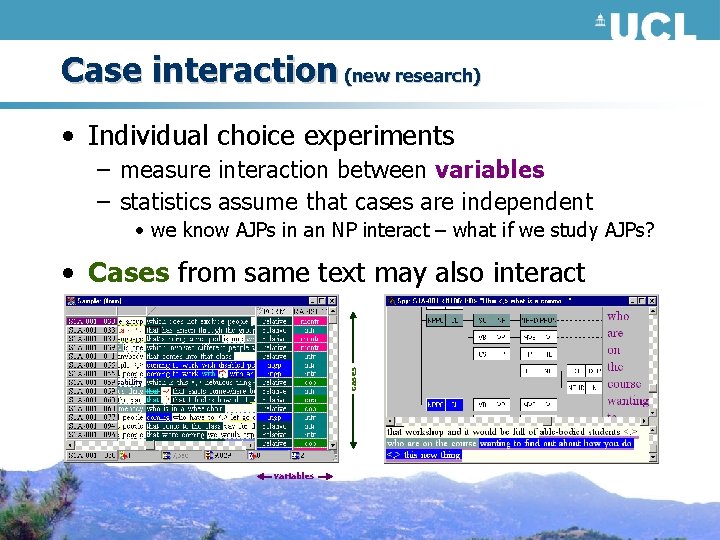 Case interaction (new research) • Individual choice experiments – measure interaction between variables –