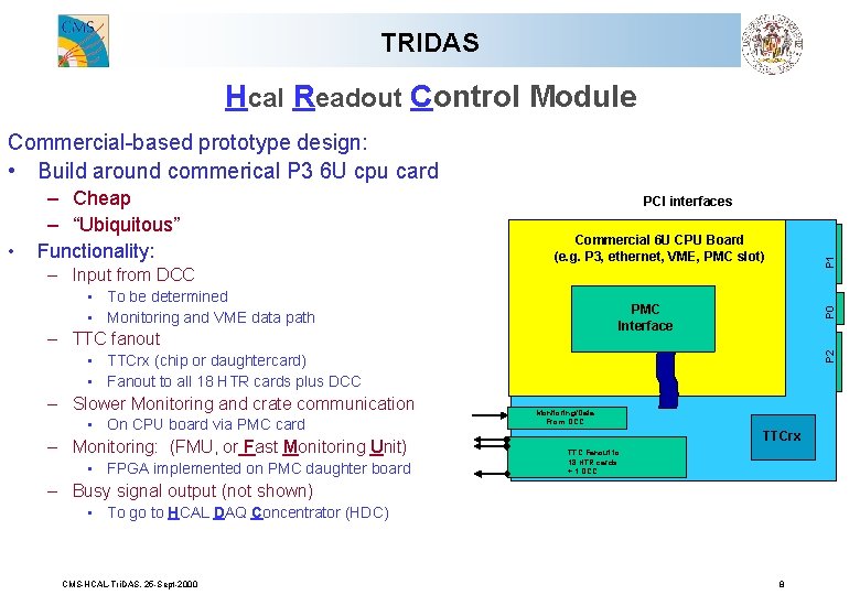 TRIDAS Hcal Readout Control Module Commercial-based prototype design: • Build around commerical P 3