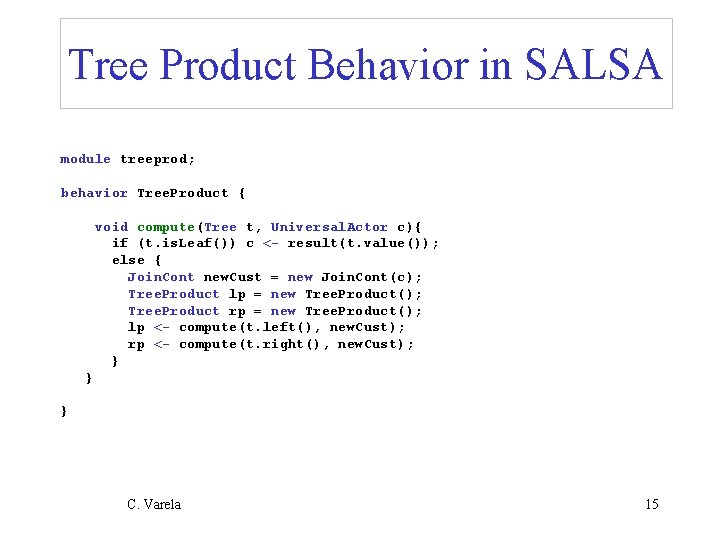 Tree Product Behavior in SALSA module treeprod; behavior Tree. Product { void compute(Tree t,