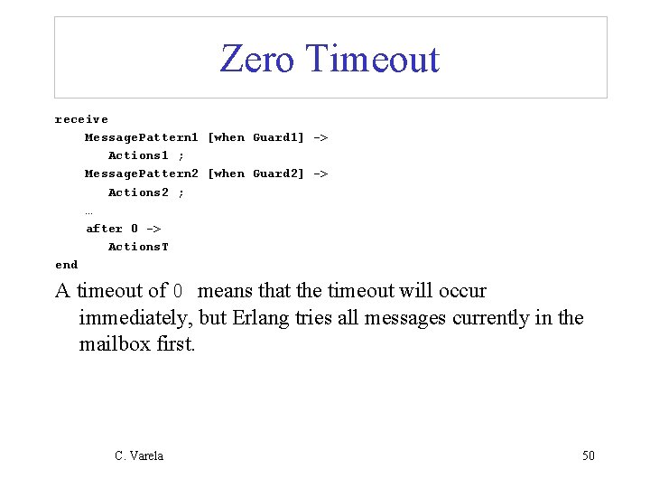 Zero Timeout receive Message. Pattern 1 [when Guard 1] -> Actions 1 ; Message.