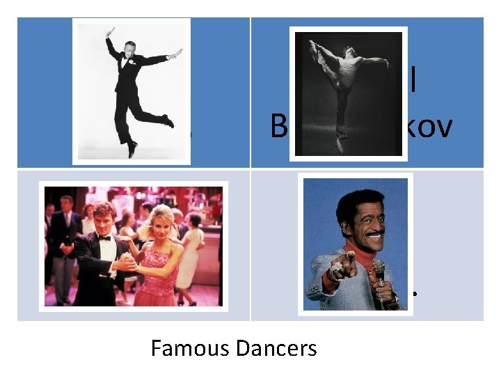 Fred Astaire Mikhail Baryshnikov Patrick Swayze Sammy Davis Jr. Famous Dancers 