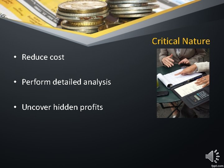 Critical Nature • Reduce cost • Perform detailed analysis • Uncover hidden profits 