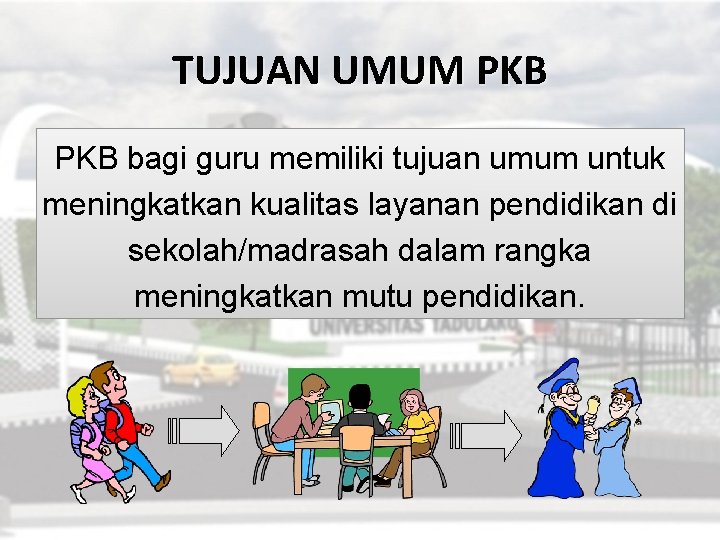 TUJUAN UMUM PKB bagi guru memiliki tujuan umum untuk meningkatkan kualitas layanan pendidikan di