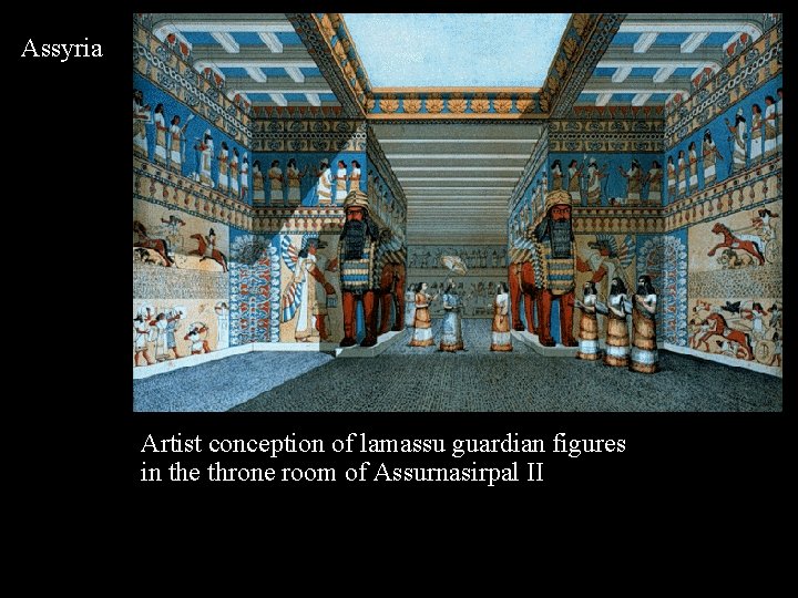 Assyria Artist conception of lamassu guardian figures in the throne room of Assurnasirpal II