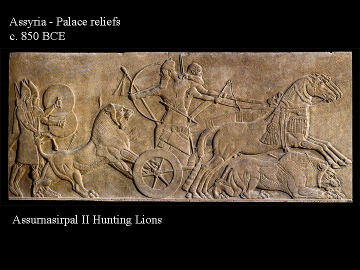 Assyria - Palace reliefs c. 850 BCE Assurnasirpal II Hunting Lions 