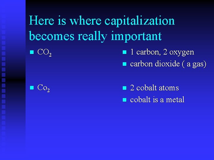 Here is where capitalization becomes really important n CO 2 n n n Co
