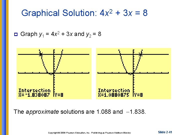 Graphical Solution: 4 x 2 + 3 x = 8 p Graph y 1
