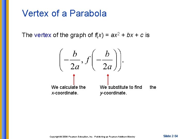 Vertex of a Parabola The vertex of the graph of f(x) = ax 2