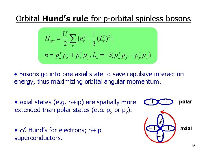 Orbital Hund’s rule for p-orbital spinless bosons • Bosons go into one axial state