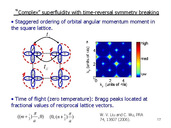 “Complex” superfluidity with time-reversal symmetry breaking • Staggered ordering of orbital angular momentum moment