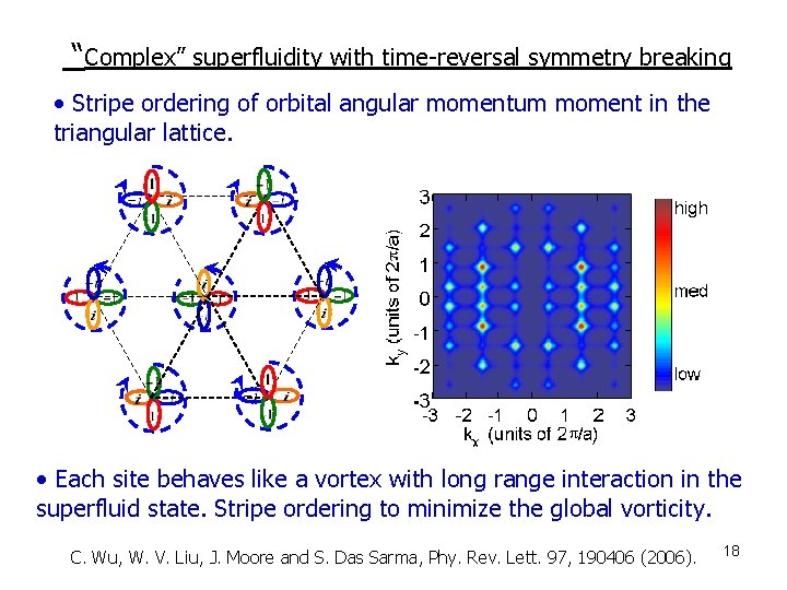 “Complex” superfluidity with time-reversal symmetry breaking • Stripe ordering of orbital angular momentum moment