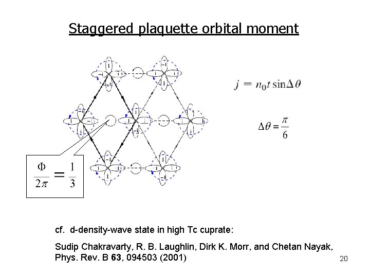 Staggered plaquette orbital moment cf. d-density-wave state in high Tc cuprate: Sudip Chakravarty, R.