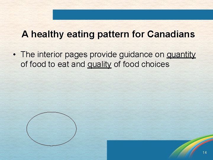 A healthy eating pattern for Canadians • The interior pages provide guidance on quantity