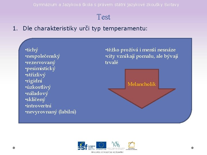 Gymnázium a Jazyková škola s právem státní jazykové zkoušky Svitavy Test 1. Dle charakteristiky