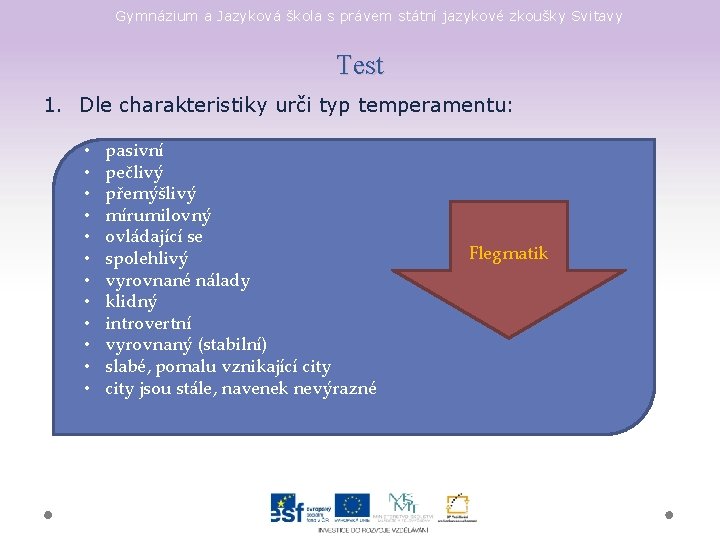 Gymnázium a Jazyková škola s právem státní jazykové zkoušky Svitavy Test 1. Dle charakteristiky