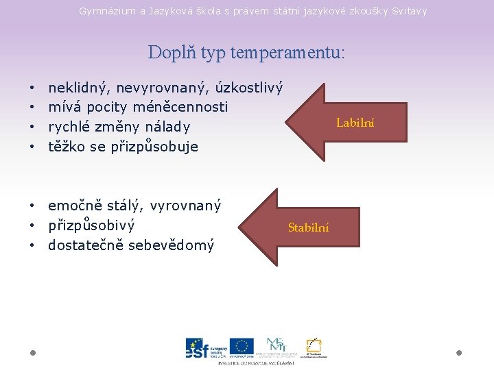 Gymnázium a Jazyková škola s právem státní jazykové zkoušky Svitavy Doplň typ temperamentu: •