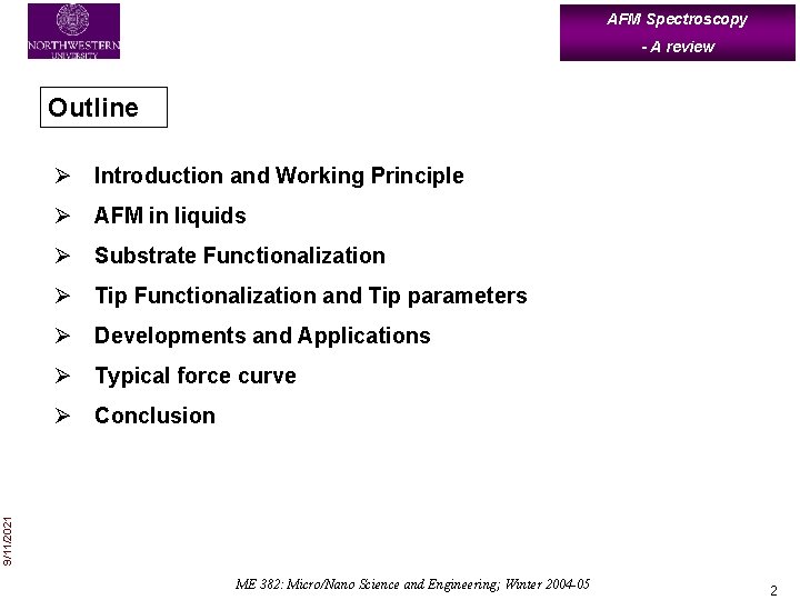 AFM Spectroscopy - A review Outline Ø Introduction and Working Principle Ø AFM in