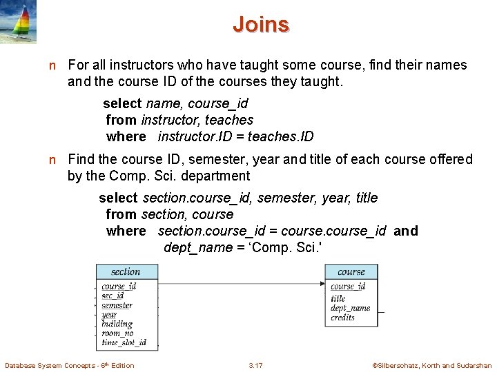 Joins n For all instructors who have taught some course, find their names and