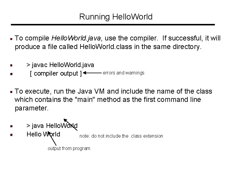 Running Hello. World To compile Hello. World. java, use the compiler. If successful, it Running Hello. World To compile Hello. World. java, use the compiler. If successful, it