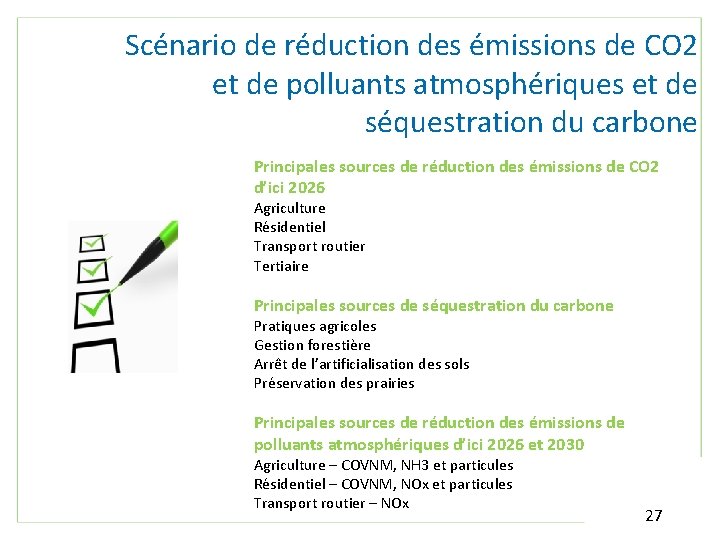 Scénario de réduction des émissions de CO 2 et de polluants atmosphériques et de