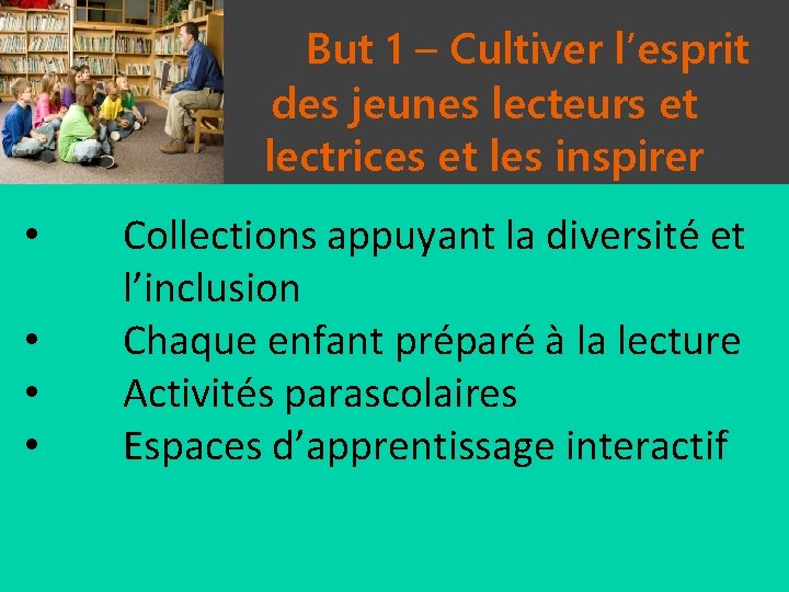 But 1 – Cultiver l’esprit des jeunes lecteurs et lectrices et les inspirer •
