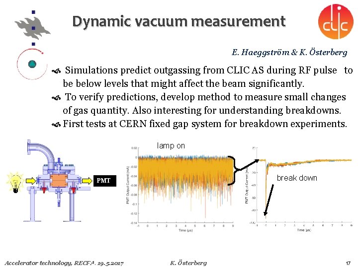 Dynamic vacuum measurement E. Haeggström & K. Österberg Simulations predict outgassing from CLIC AS