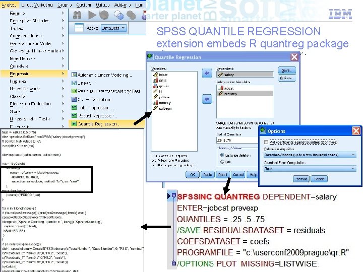 Business Analytics software SPSS QUANTILE REGRESSION extension embeds R quantreg package 36 © 2010