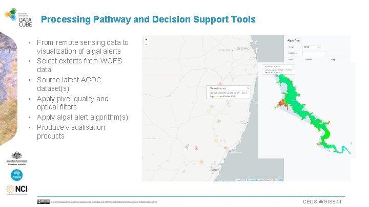 Processing Pathway and Decision Support Tools • From remote sensing data to visualization of