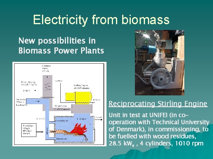 Electricity from biomass New possibilities in Biomass Power Plants Reciprocating Stirling Engine Unit in