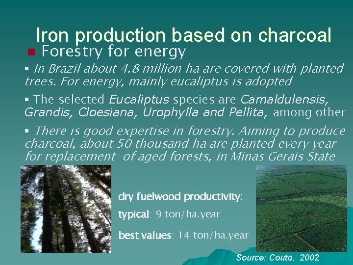 Iron production based on charcoal n Forestry for energy § In Brazil about 4.