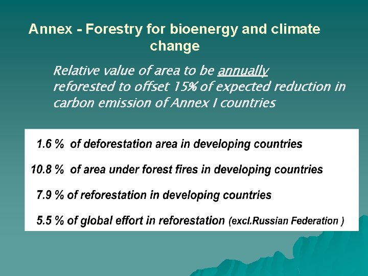 Annex - Forestry for bioenergy and climate change Relative value of area to be