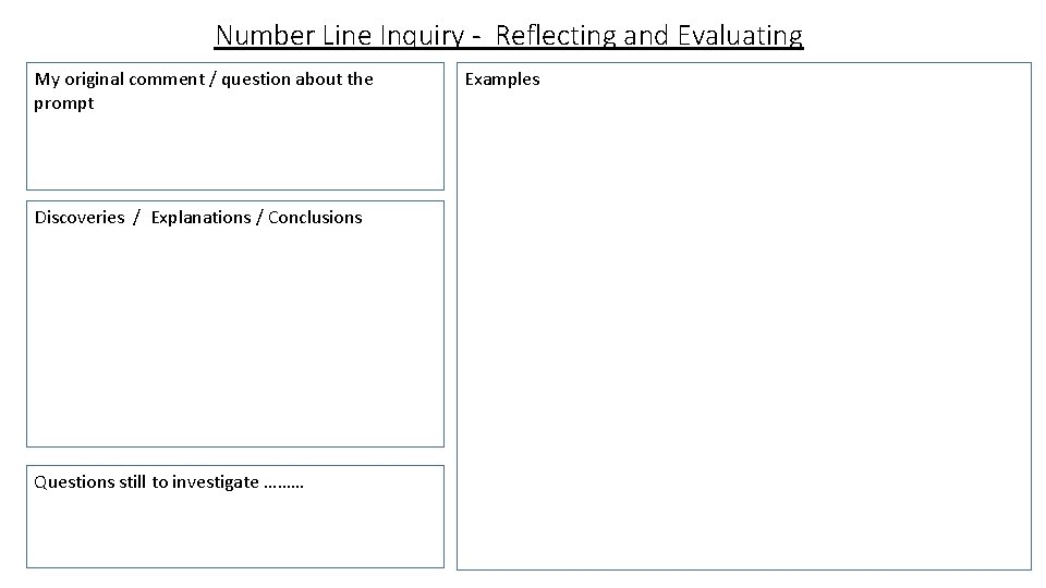 Number Line Inquiry - Reflecting and Evaluating My original comment / question about the
