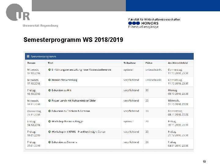 Fakultät für Wirtschaftswissenschaften Semesterprogramm WS 2018/2019 19 