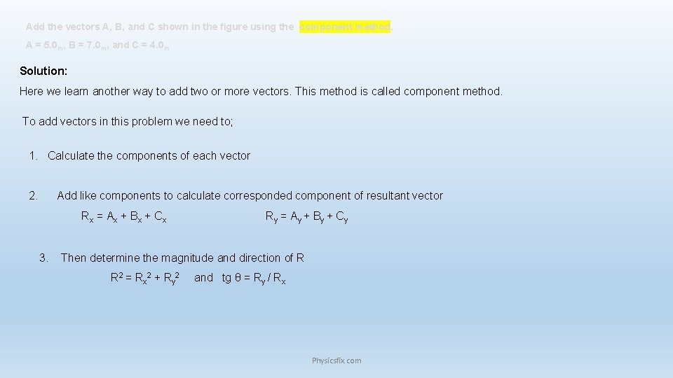 Add the vectors A, B, and C shown in the figure using the component
