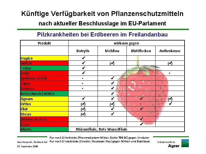 Künftige Verfügbarkeit von Pflanzenschutzmitteln nach aktueller Beschlusslage im EU-Parlament Pilzkrankheiten bei Erdbeeren im Freilandanbau