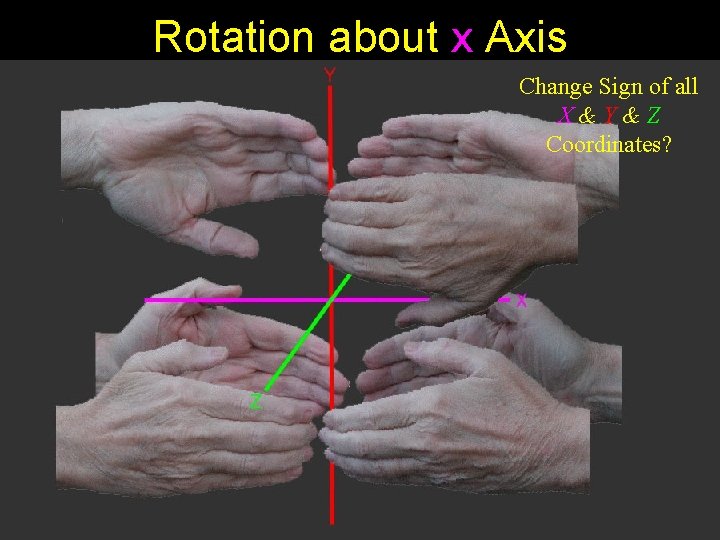 Rotation about x Axis Change Sign of all X&Y&Z Coordinates? 