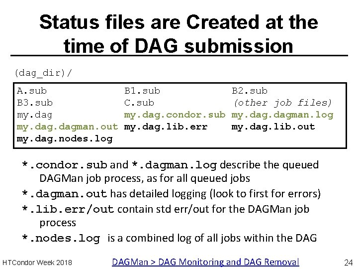 Status files are Created at the time of DAG submission (dag_dir)/ A. sub B