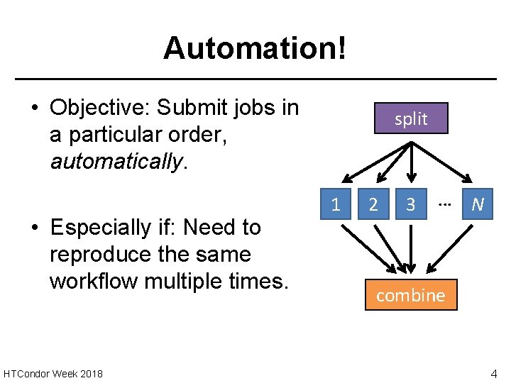 Automation! • Objective: Submit jobs in a particular order, automatically. • Especially if: Need