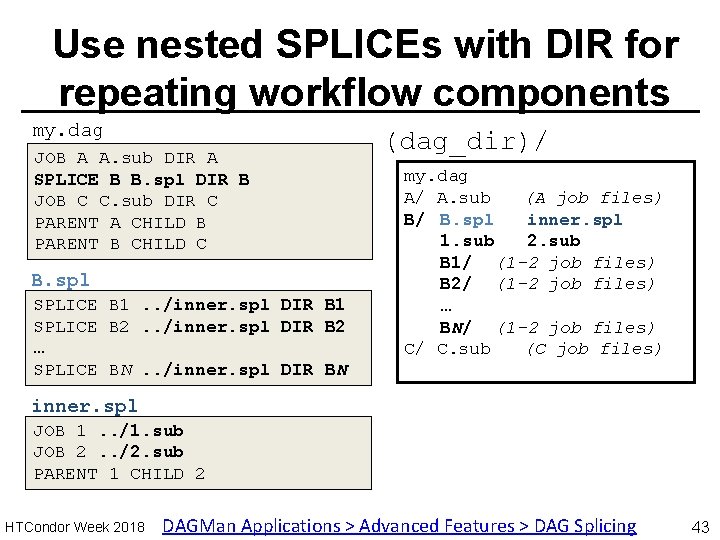 Use nested SPLICEs with DIR for repeating workflow components my. dag JOB A A.