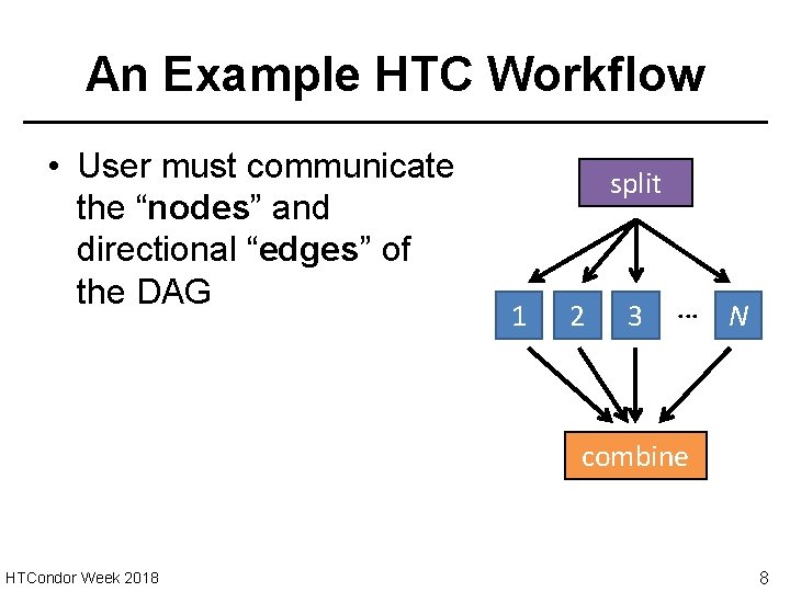 An Example HTC Workflow • User must communicate the “nodes” and directional “edges” of