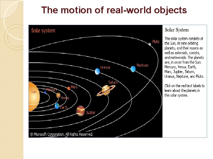 The motion of real-world objects 