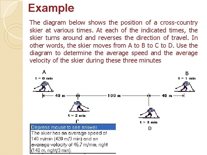 Example The diagram below shows the position of a cross-country skier at various times.